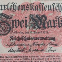 Райх банкнота 2 марки 1914г. Германия перфектна за колекция 28203, снимка 2 - Нумизматика и бонистика - 37144099