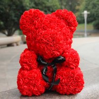 Мече, изработено от рози с панделка, снимка 2 - Подаръци за жени - 42889878