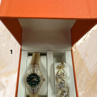 Подаръчен комплект часовник и гривна с кристали, снимка 1 - Подаръци за жени - 44791013