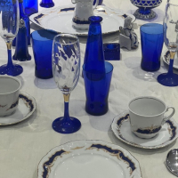 Комплект оливерник от синьо стъкло, снимка 6 - Прибори за хранене, готвене и сервиране - 44745370