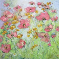 Розови цветя, макове    - Art by MiMa, картина, kartina, painting, снимка 4 - Картини - 30549036