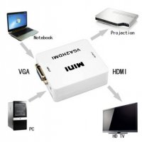 Конвертор, преобразувател вход VGA(ж)+3,5mm JACK(ж) изход HDMI(ж), снимка 2 - Кабели и адаптери - 39495585