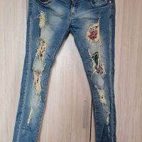 Nove&nove fashion jeans, летни дънки с кръпки# размер L , снимка 1 - Дънки - 36762251