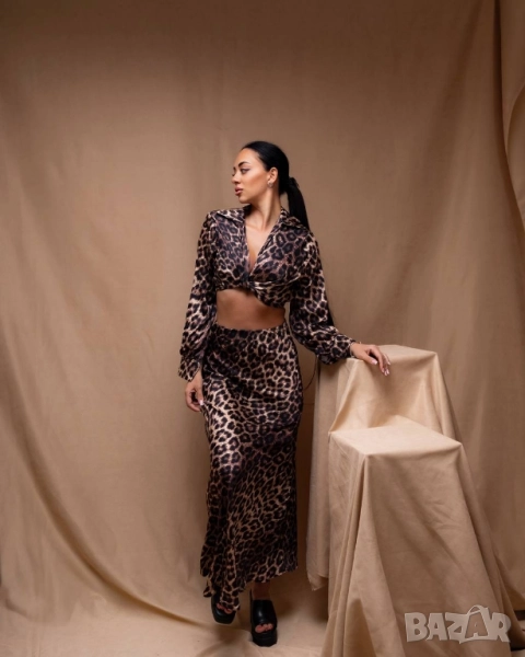 дамски леопардов комплект риза/ топ и пола, снимка 1