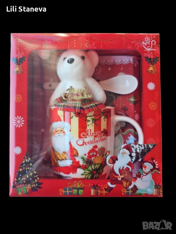 Коледна чаша с лъжичка и плюшено мече. , снимка 1