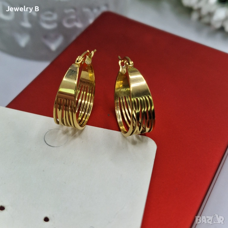 Обици от медицинска стомана с 18К позлата, снимка 1