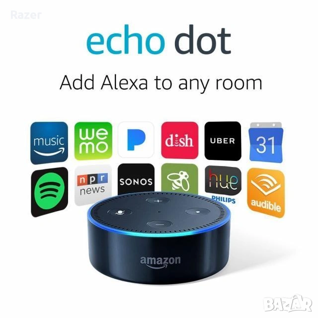 Преносима смарт тонколона Amazon Echo Dot 2, гласов асистент!, снимка 1