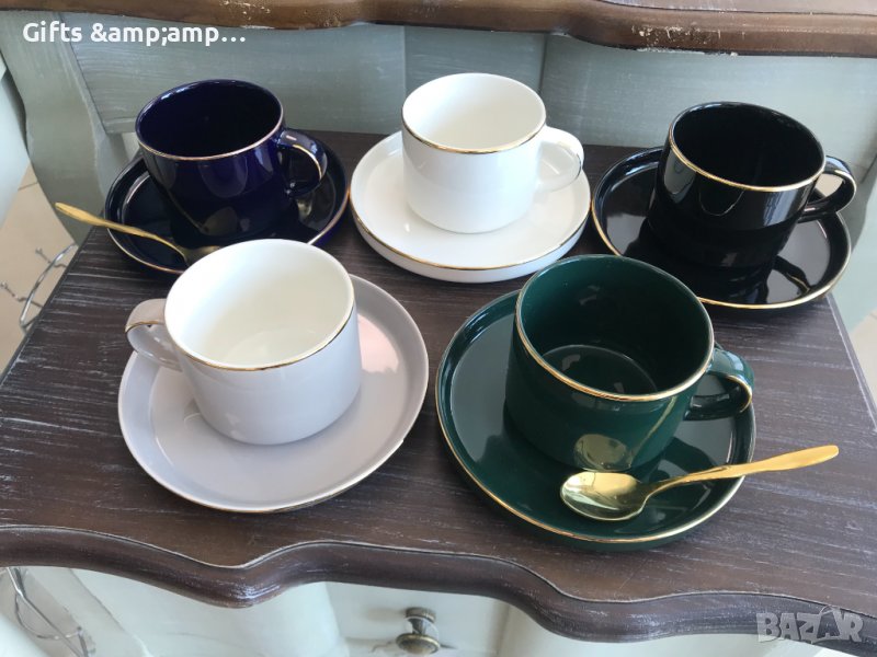 Сервиз за дълго двойно кафе или чай - предлага се в пет цвята : тъмно син, бял, черен, светло сив и , снимка 1