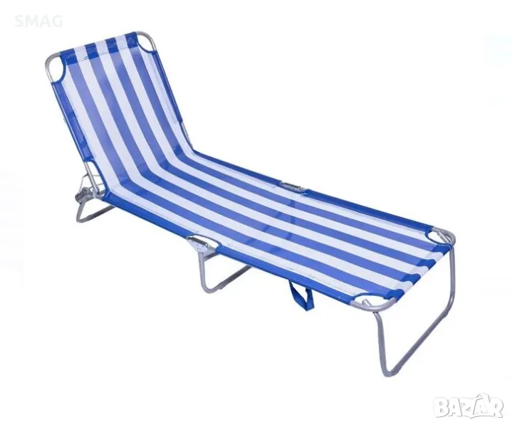 Плажен шезлонг на сини райета 188x55x240см S_1137821, снимка 1