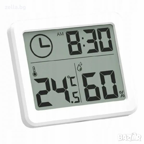 Хигрометър и термометър стаята с часовник и голям LCD екран дигитален за измерване на температура вл, снимка 1