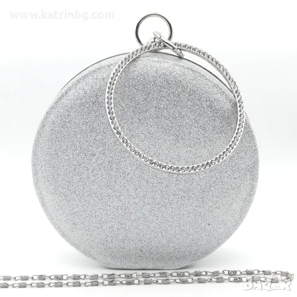 Чанта клъч малка кръгла сива- сребриста-Официална , снимка 1