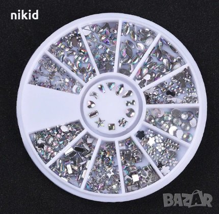 Миниатюрни ситни камъчета сребрист различни форми в кутия за нокти маникюр декорация, снимка 1