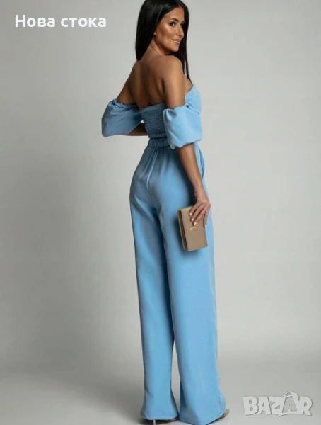Дамски син сет топ с панталон, снимка 1