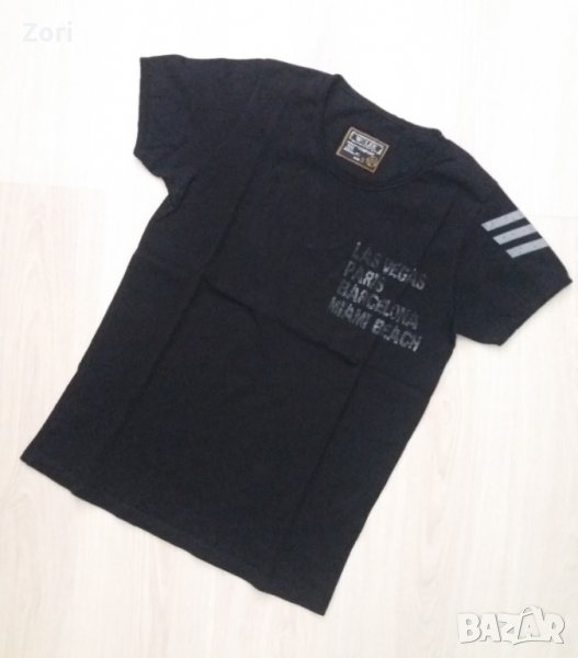 Черна памучна тениска със сива милитъри щампа на ръкава за възраст - 11-13год., снимка 1