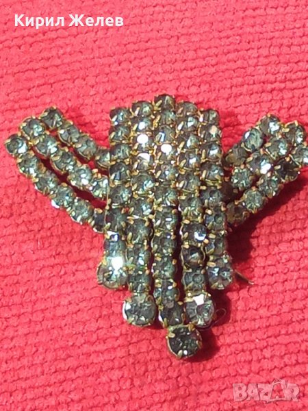СТАРА ПОЗЛАТЕНА РЕТРО АРТ КРИСТАЛНА БРОНЗОВА БРОШКА с БОХЕМСКИ КРИСТАЛИ МАЙСТОРСКА ИЗРАБОТКА 14497, снимка 1