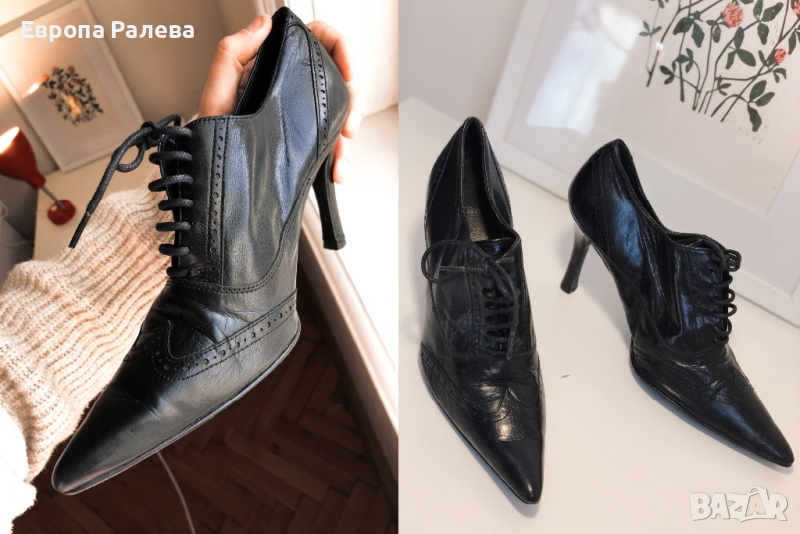 Черни кожени токчета ZARA, снимка 1