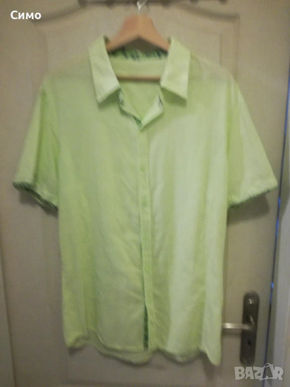 XL - Ленена Мъжка Риза Къс Ръкав, снимка 1