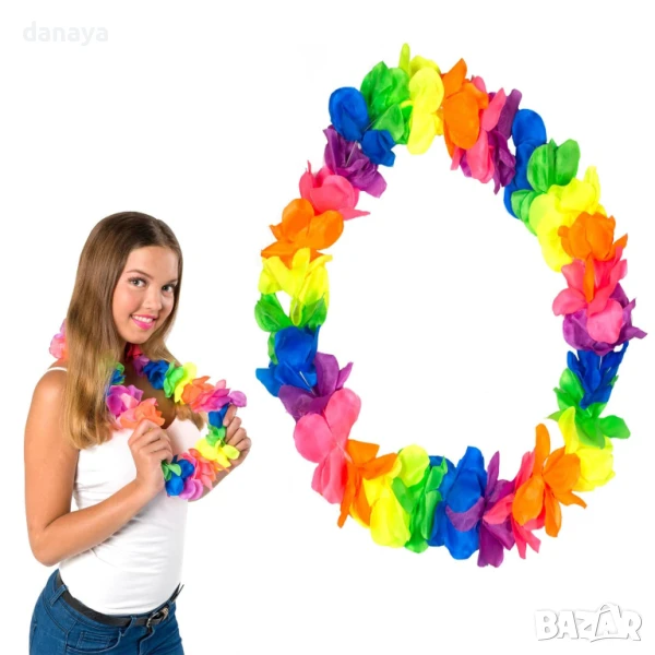 5989 Многоцветен хавайски гердан за парти, снимка 1