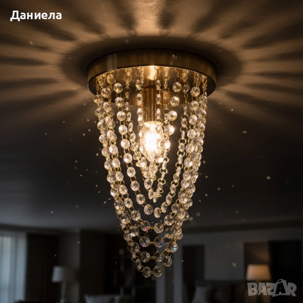 Луксозен плафон с кристали – впечатляващ светлинен ефект, снимка 1