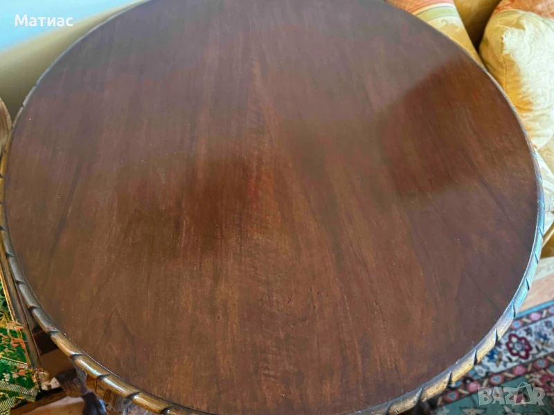 Масивна кръгла маса / дърворезба, ръчна изработка, снимка 1