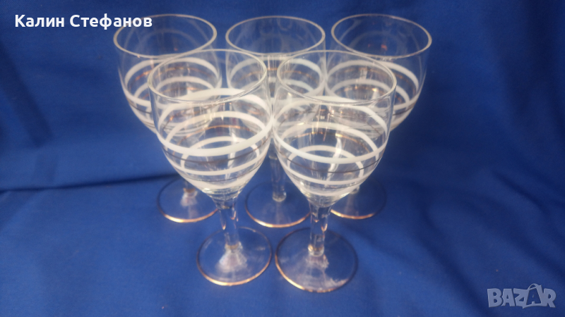 Ретро ракиени чашки, столче, златни кантове, бели кантове 5 бр, снимка 1