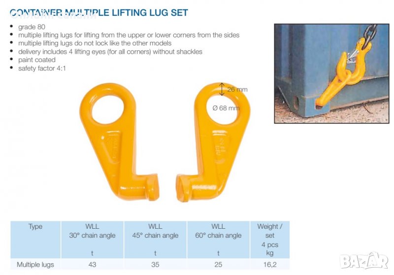 Куки за повдигане на контейнери отдолу (ухо за повдигане на контейнер), клас 80 WLL 25т - 43т, снимка 1
