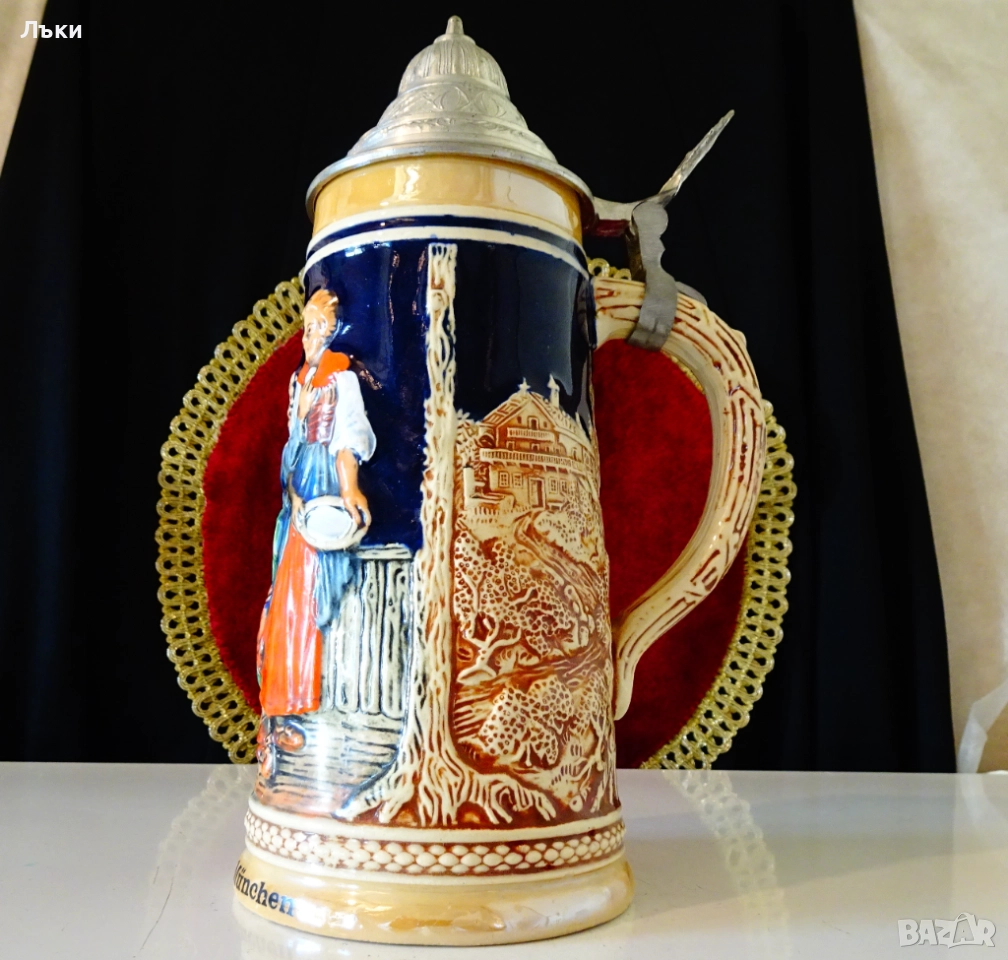 Халба с калаен капак Löwenbräu München., снимка 1