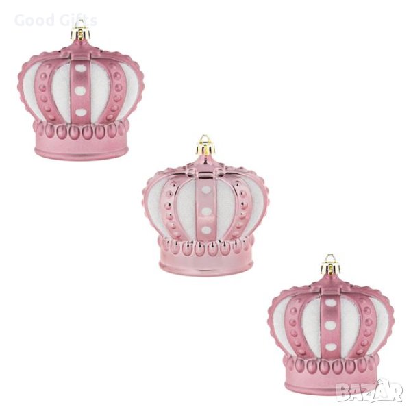 3 броя Комплект Розови коледни корони, Висулки за елха, 8см, снимка 1