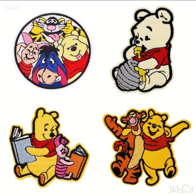4 вида Мечо Пух Йори Прасчо Тигър емблема апликация за дреха дрехи самозалепваща се щампа нашивка, снимка 1