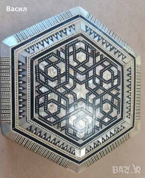 Стара дървена кутия за бижута седеф Интарзия, снимка 1