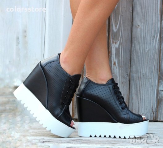 Летни боти на платформа - черна кожа - K222, снимка 2 - Дамски боти - 37828401