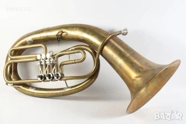 Винтидж месингов хеликон с роторни клапани – античен оркестров духов инструмент