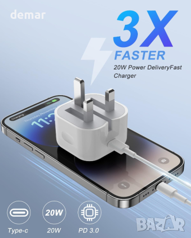 2 броя USB C щепсел за бързо зареждане 20W сгъваем адаптерза iPhone 14/13/12/11/X,iPad, AirPods Pro, снимка 2 - Аксесоари за Apple - 44913625