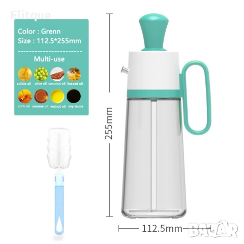 Бутилка с капкомер за олио, оцет и сосове заедно със 630 мл диспенсър за зехтин със силиконова четка, снимка 3 - Форми - 52897748