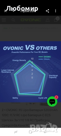 2 × OVONIC 3S Lipo батерия 5200mAh 120C 11.1V RC Lipo батерия с EC5 , снимка 5 - Друга електроника - 54338786
