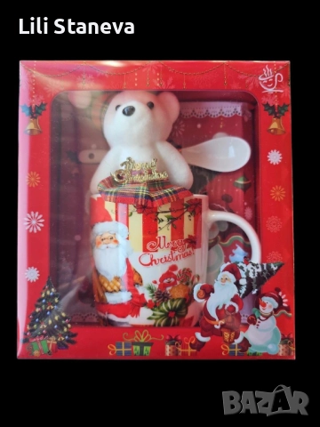 Коледна чаша с лъжичка и плюшено мече. 