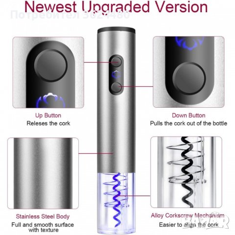 Луксозен електрически тирбушон за вино, снимка 16 - Други стоки за дома - 39984315