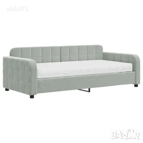 vidaXL Канапе с матрак, светлосиво, 90x190 см, кадифе