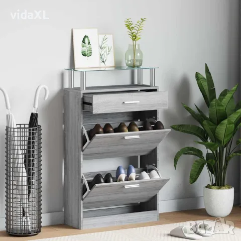 vidaXL Шкаф за обувки, сив сонома, 63x24x104 см, инженерно дърво, снимка 2 - Шкафове - 56147096