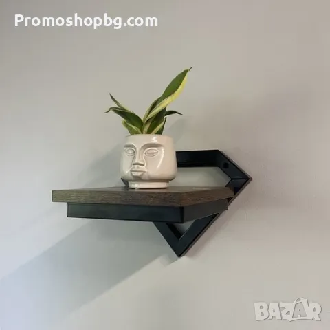 Рафт за стена, Метал, дърво, Черно/кафяв, снимка 5 - Етажерки - 47559079