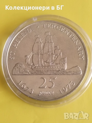 25 ПЕНСА 1973 ГОДИНА - ОСТРОВ СВЕТА ЕЛЕНА, снимка 2 - Нумизматика и бонистика - 53921245