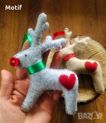 Коледна декорация / Коледна играчка за елха от филц ръчна изработка елен, снимка 1 - Декорация за дома - 34915055