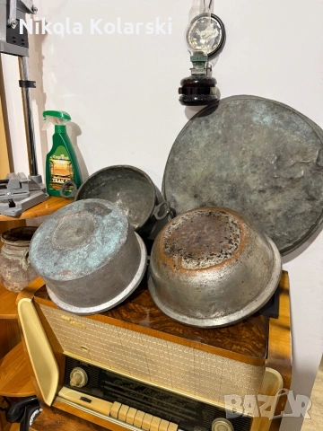 Старинки, медни/бакърени тенджери, синия, синджир и букай, снимка 9 - Антикварни и старинни предмети - 53252774