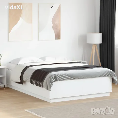 vidaXL Рамка за легло с LED осветление бяла 150x200 см инженерно дърво, снимка 2 - Спални и легла - 56146771