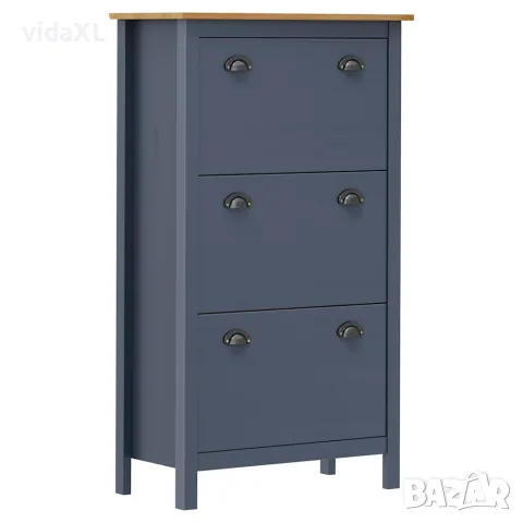 vidaXL Шкаф за обувки Hill сив 72x35x124 см борово дърво масив