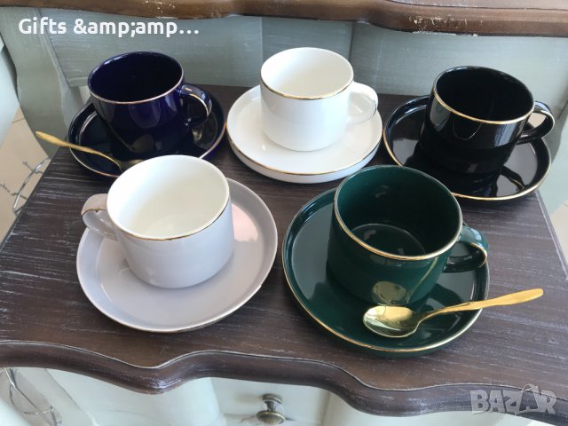 Сервиз за дълго двойно кафе или чай - предлага се в пет цвята : тъмно син, бял, черен, светло сив и , снимка 1