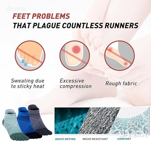 Чорапи Geila, чорапи за бягане с пет пръста до глезена – размер М, снимка 2 - Други спортове - 42165939