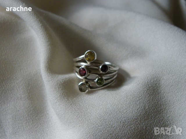 Стар сребърен коктейлен пръстен с топаз,гранат,цитрин,аметист и перидот, снимка 3 - Пръстени - 30363630