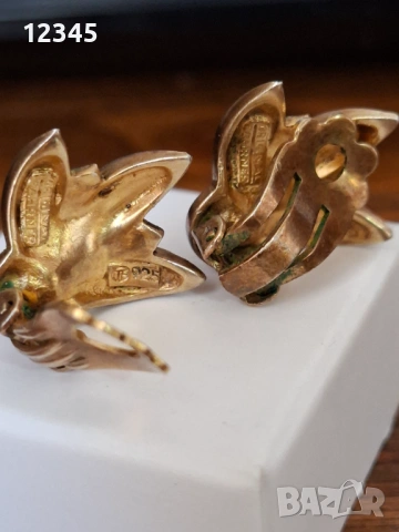 Оригинални маркови позлатени сребърни обеци с маркизати и перли " Fahrner", снимка 6 - Обеци - 54075048