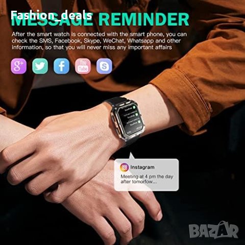 Нов Интелигентен военен часовник за мъже iOS Android циферблати за повиквания Подарък, снимка 6 - Мъжки - 42234623